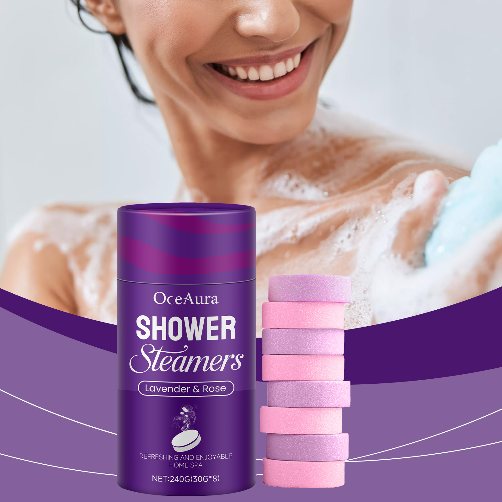 Shower Steamer Tablet - Rosa Lavanda Aromaterapia Doccia Vapori Compresse